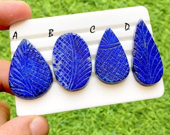 Hand Carved Lapis Lazuli Loose Gemstone Cabochon, Mughal Art Carving Natural Gemstones, Carving Cabochon For Jewelry Making - 38249-38252
