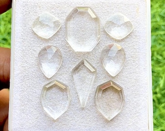 Clear Quartz Fancy Cut Mix Shape With Flat Back Gemstone 8 Pieces Lot | Size : 20-12 MM | Natural Clear Quartz For Jewelry Making - 34434