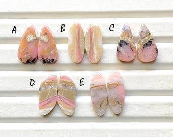 Strawberry Pink Opal Pair Cabochon Loose Gemstone For Handmade Jewelry, AAA+ Natural Pink Opal Matching Pairs For Earrings - 33403-33407