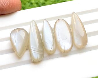 Grey Moonstone Cabochon Loose Gemstone 5 Pieces Lot | Size : 29-20 MM | AAA+ Natural Grey Moonstone For Handmade Jewelry And Wire Wrap 32896