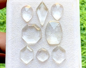 Clear Quartz Fancy Cut Mix Shape With Flat Back Gemstone 8 Pieces Lot | Size : 20-12 MM | Natural Clear Quartz For Jewelry Making - 34435