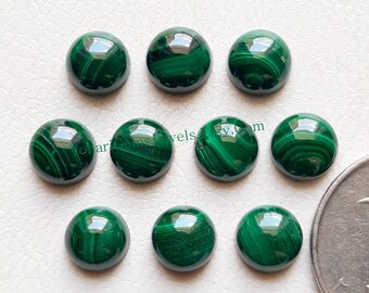 Malachite Calibrated Round Cabochon Gemstone 10 Pieces Lot | Size : 8 MM | Natural AAA+ Malachite Cabochon Used For Handmade Jewelry