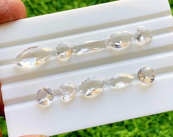 Clear Quartz Faceted Mixed Shape With Pointed Back Gemstone 10 Pieces Lot, Faceted Clear Quartz Lot For Handmade Jewelry - 37779