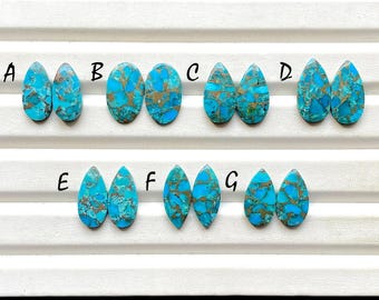 NEW Blue Copper Turquoise Pair Loose Gemstone For Jewelry Making, AAA+ Blue Copper Turquoise Matching Pair For Earring - 29956-29962
