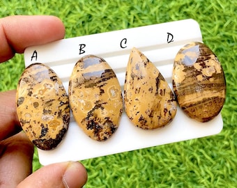 Desert Dune Picture Jasper Cabochon For Wire Wrap, Natural Earth Tone Jasper Stones, Designer Jewelry Making Gemstone Lot - 35756-35759