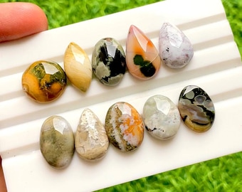 Ocean Jasper Cabochon Loose Gemstone 10 Pieces Lot For Jewelry Making | Size : 19-14 MM |  AAA+ Natural Ocean Jasper Small Size Lot - 35889