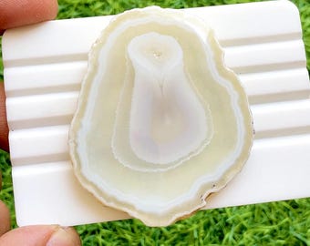 Natural White Agate Slice Loose Cabochon, Size : 57X46X6 MM, Polished Freeform Druzy Edge Stone, Statement Jewelry Making Gemstone - 37842