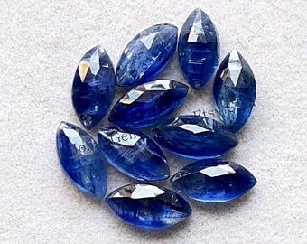 Deep Blue Kyanite Rosecut Marquise Gemstone 10 Pieces Lot | Size : 6X12 MM | AAA+ Natural Blue Kyanite With Flat Back For Handmade Jewelry