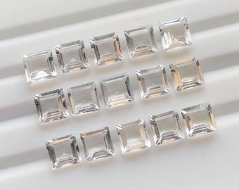Clear Quartz 6 MM Faceted Square Shape With Pointed Back Gemstone 15 Pieces Lot For Jewelry Making, AAA+ Clear Quartz For Handmade Jewelry