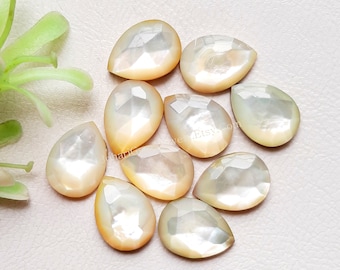 Mother Of Pearl Pear Shape Rose Cut With Flat Back Gemstone 10 Pieces Lot | Size : 10X14 MM | AAA+ MOP Used For Jewelry Making