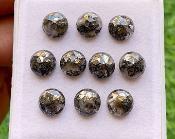 Lot de 10 pierres précieuses rondes à dos plat MARCASITE | Taille : 10 MM | Pierre gemme marcassite naturelle de qualité supérieure utilisée pour la fabrication de bijoux