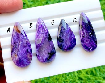 Royal Violet Charoite Loose Gemstone Cabochon For Wire Wrap, AAA+ Natural Swirl Pattern Purple Gemstone for Jewelry Makings - 35951-35954