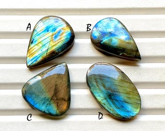 BIG Multi Blue Labradorite Cabochon Loose Gemstone For Jewelry Making, AAA+ Natural Big Multi Blue Labradorite For Wire Wrap - 33858-33861