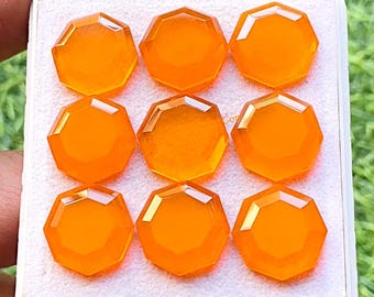 Orange Quartz 15 MM Fancy Cut Octagon Shape With Flat Back Gemstone 6 Pieces Lot, AAA+ Natural Orange Quartz Gemstone For Jewelry Making