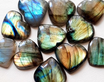 LABRADORITE HEART Cabochon Wholesale Lot AAA+ Blue and Multi Both FireHeart Shape Labradorite Cabochon Loose Gemstone For Jewelry Making