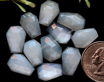 Natural White Moonstone Coffin Shape Rose Cut Gemstone -White Moonstone Coffin Shape Gemstone 5 Pieces Lot For Jewelry Making, Pendant, Ring