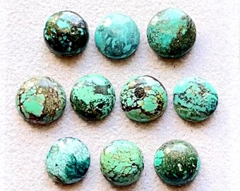 Tibetan Turquoise 10 MM Round Shape Cabochon Gemstone 10 Pieces Lot, AAA+ Natural Tibetan Turquoise With Flat Back For Handmade Jewelry