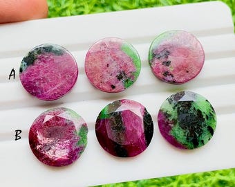Ruby Zoisite 18 MM Round Shape Cabochon Calibrated Gemstone 3 Pieces Lot, AAA+ Ruby Zoisite With Flat Back For Handmade Jewelry 28508-28509