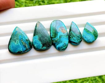 Chrysocolla Malachite Cabochon Loose Gemstone 5 Pcs Lot | Size : 22-15 MM | Natural AAA+ Chrysocolla Malachite For Handmade Jewelry - 33556