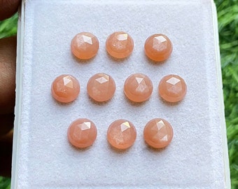 Pierres de lune pêche rondes roses avec dos plat, lot de 10 pierres précieuses | Taille : 8 MM | Pierre de lune pêche naturelle AAA+ pour bijoux faits main