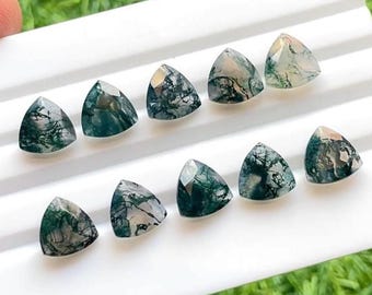 Moss Agate 12 MM Faceted Trillion Shape With Pointed Back Gemstone 10 Pieces Lot For Jewelry Making, AAA+ Moss Agate For Handmade Jewelry