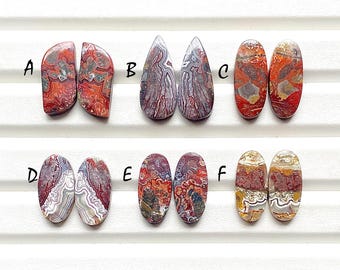SELECTED Red Crazy Lace Pair Cabochon Gemstone For Handmade Jewelry, AAA+ Natural Red Crazy Lace Matching Pairs For Earrings - 27178-27183