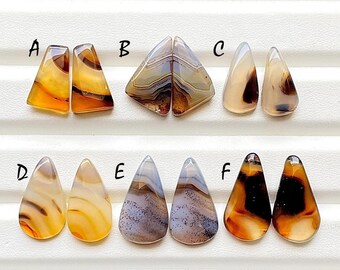 NEW Yellowstone River Montana Agate Pair Cabochon Gemstone For Jewelry Making, AAA+ Montana Agate Cabochon Pair For Earrings - 24436-24441