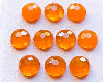 Orange Opal Quartz 10 MM Round Shape Honeycomb Cut With Flat Back Gemstone 10 Pieces Lot, AAA+ Orange Opal Quartz Used For Jewelry Making