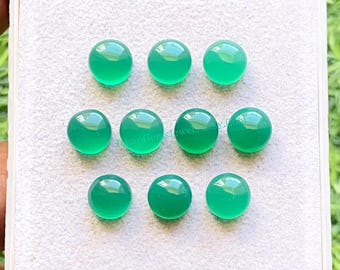Green Chalcedony 8 MM Round Shape Smooth Cabochon Gemstone 10 Pieces Lot, AAA+ Natural Chalcedony With Flat Back For Jewelry Making