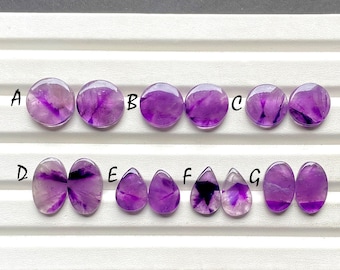 Trapiche Amethyst Matching Pairs Cabochon Loose Gemstone For Jewelry Making, AAA+ Natural Trapiche Amethyst Pair For Earrings - 26875-26881