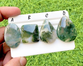 Moss Agate Cabochon Loose Gemstone For Jewelry Making, AAA+ Natural Moss Agate Cabochon For Handmade Jewelry and Wire Wrap - 35196-35199
