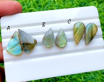 NEW Labradorite Pair Cabochon Loose Gemstone For Jewelry Making, AAA+ Natural Labradorite Matching Pair Cabochon For Earrings - 34550-34552