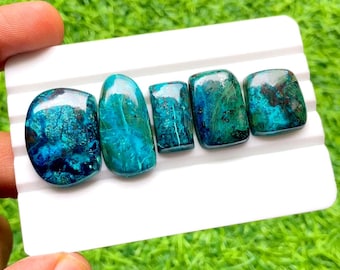 Azurite Cabochon Loose Gemstone 5 Pieces Lot For Jewelry Making | Size : 28-18 MM | AAA+ Natural Azurite For Handmade Jewelry - 27526