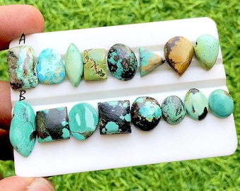 Tibetan Turquoise Smooth Slice Cabochon Loose Gemstone 8 Pieces Lot, AAA+ Natural Tibetan Turquoise For Handmade Jewelry - 34872-33873