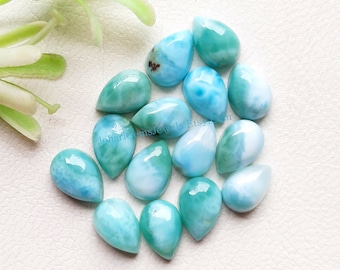 LARIMAR Pear Shape Cabochon Gemstone 15 Pieces Lot | Size : 10x7 MM | Natural AAA+ Larimar Cabochon Used For Handmade Jewelry