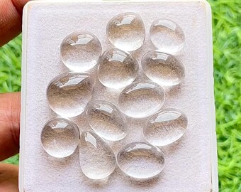 Himalayan Clear Quartz Cabochon Loose Gemstone 12 Pieces Lot For Jewelry Making | Size : 16-13 MM | Natural Clear Quartz For Jewelry - 24123