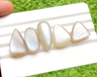 Grey Moonstone Cabochon Loose Gemstone 5 Pieces Lot | Size : 26-15 MM | AAA+ Natural Grey Moonstone For Handmade Jewelry And Wire Wrap 32893