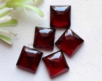 Hessonite Garnet Square Cabochon Calibrated 5 Pieces Lot | Size : 12 MM | AAA+ Natural Hessonite Garnet With Flat Back For Handmade Jewelry