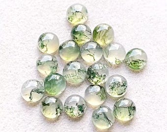 Moss Agate 6 MM Calibrated Round Cabochon With Flat Back 15 Pieces Gemstone Lot,  Natural AAA+ Moss Agate Gemstone Used For Jewelry Making