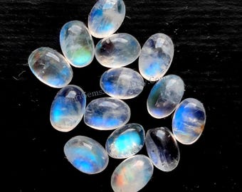 High Quality Rainbow Moonstone 6X8 MM Calibrated Oval Shaped Cabochon Gemstone 15 Pieces Lot For Jewelry Making