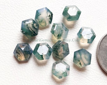 Natural Moss Agate Hexagon Rose Cut Gemstone - Moss Agate Hexagon Shape 8x8mm Gemstone 10 Pieces Lot For Jewelry Making, Pendant, Ring