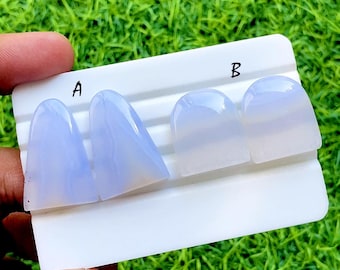 NEW Blue Lace Agate Pair Cabochon Loose Gemstone For Jewelry Making, AAA+ Natural Blue Lace Agate Matching Pair For Earrings - 36203-36204