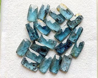 New 5x10 MM Teal Moss Kyanite 20 Pcs Rose Cut Rectangle Flat Back Gemstone Lot, AAA+ Teal Moss Kyanite Gemstone For Handmade Jewelry Making