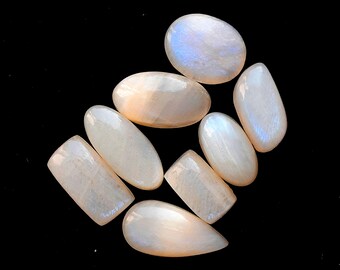 Belomorite Moonstone Cabochon Loose Gemstone 8 Pieces For Jewelry Making | Size : 24-18 MM | AAA+ Belomorite Moonstone For Wire Wrap - 34697