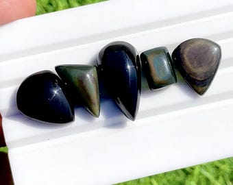 Rainbow Obsidian Cabochon Loose Gemstone 5 Pieces Lot For Jewelry | Size : 25-12 MM | AAA+ Rainbow Obsidian For Handmade Jewelry - 33666