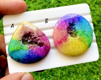 Rainbow Aura Druzy Agate Cabochon For Wire Wrap, Colorful Crystal Geode Gemstone, Titanium Druzy Cabochons for Jewelry Making - 36479-36480