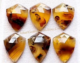 Top Montana Agate Fancy Shield Shape Rose Cut With Flat Back Gemstone 6 Pieces Lot | Size : 20X15 MM | AAA+ Montana Agate For Jewelry Making