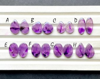 Selected Trapiche Amethyst Matching Pairs Cabochon Loose Gemstone For Jewelry Making, Trapiche Amethyst Pair For Earrings - 32609-32616