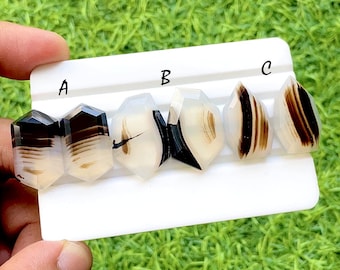 Midnight Veil Banded Agate Fancy Cut Perfect Matching Pair For Earrings, AAA+ Natural Black & White Agate Pair For Wire Wrap - 35376-35378