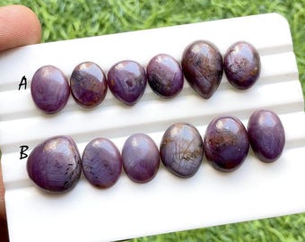 Rare Purple Star Sapphire Cabochon Gemstone With Flat Back 6 Pieces Lot For Jewelry Making, AAA+ Natural Sapphire Gemstone Lot - 32368-32369
